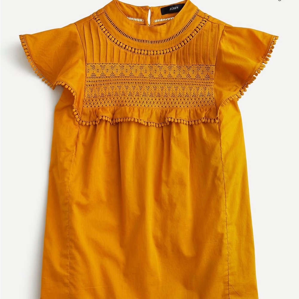 J. Crew Mustard Yellow Crochet-Trim Blouse